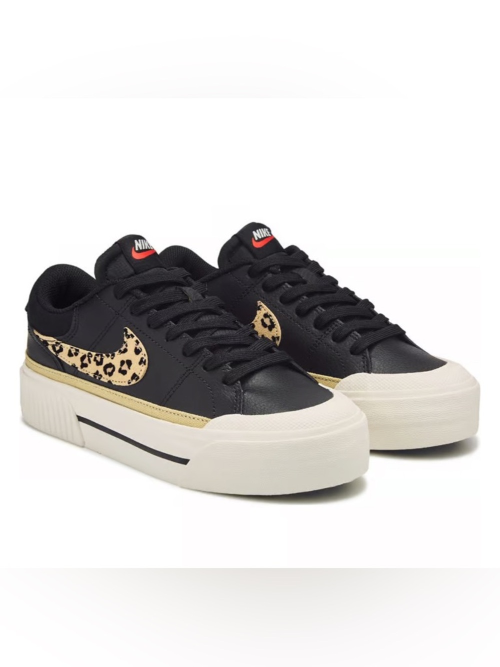 Nike Women's Legacy Lift Court Platform Black Leather Sneakers- Size 5.5